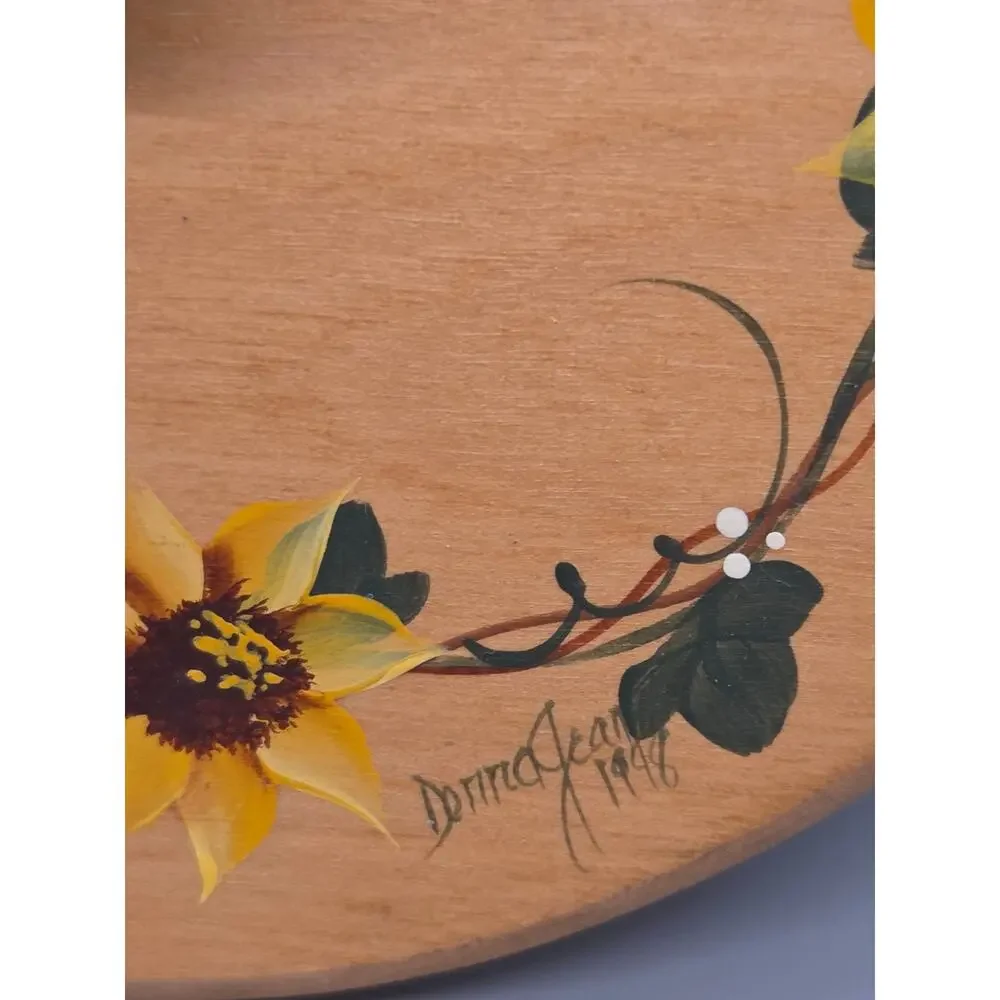 Vintage Basket Accessories Hand-Painted Wooden Basket Lid Sunflowers
